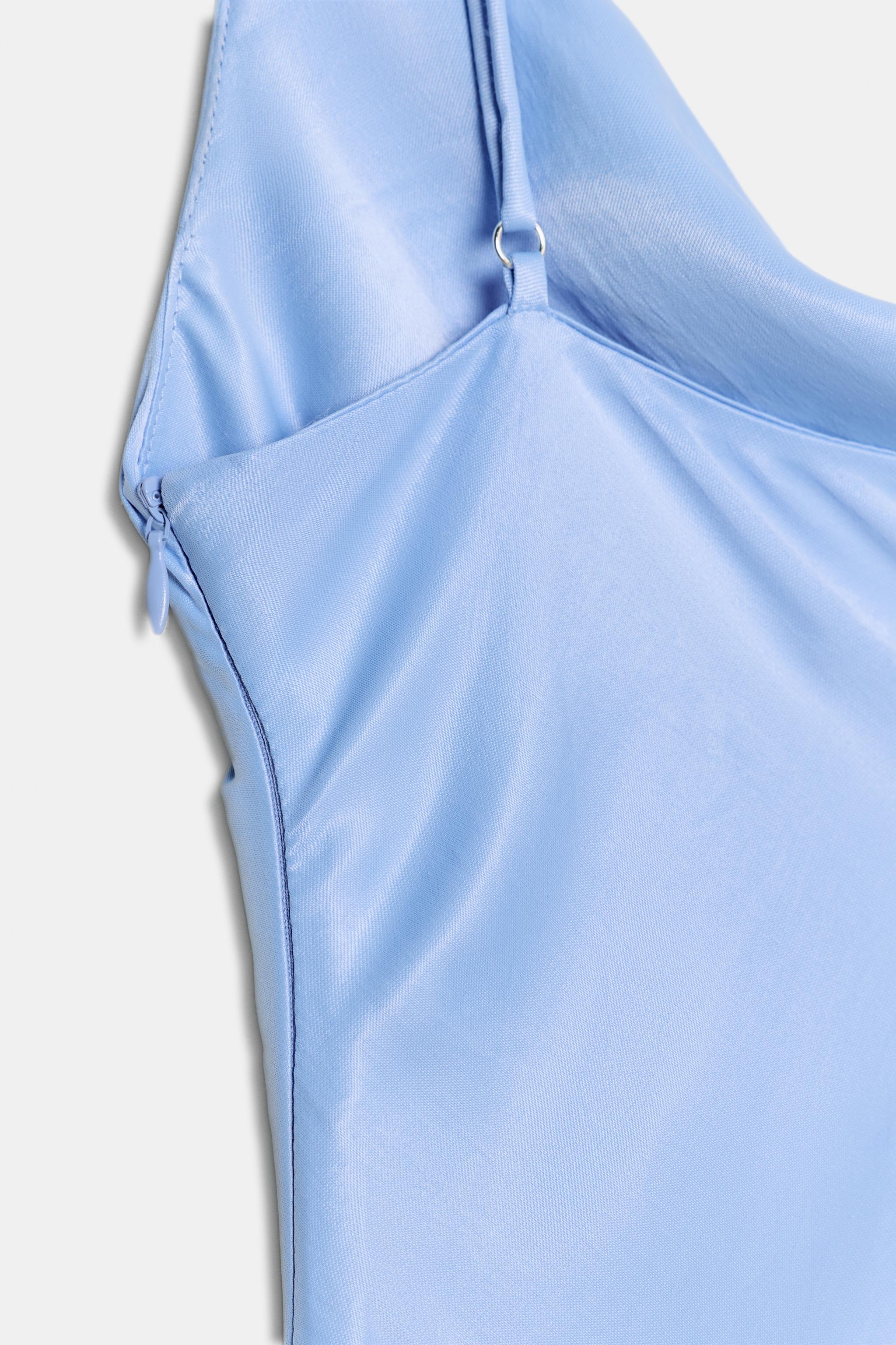 ASYMMETRIC HEM SATIN EFFECT SHORT DRESS